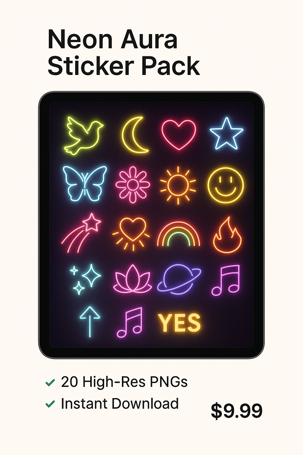 Neon Aura Sticker Pack – 20 High-Res PNGs (Instant Download)
