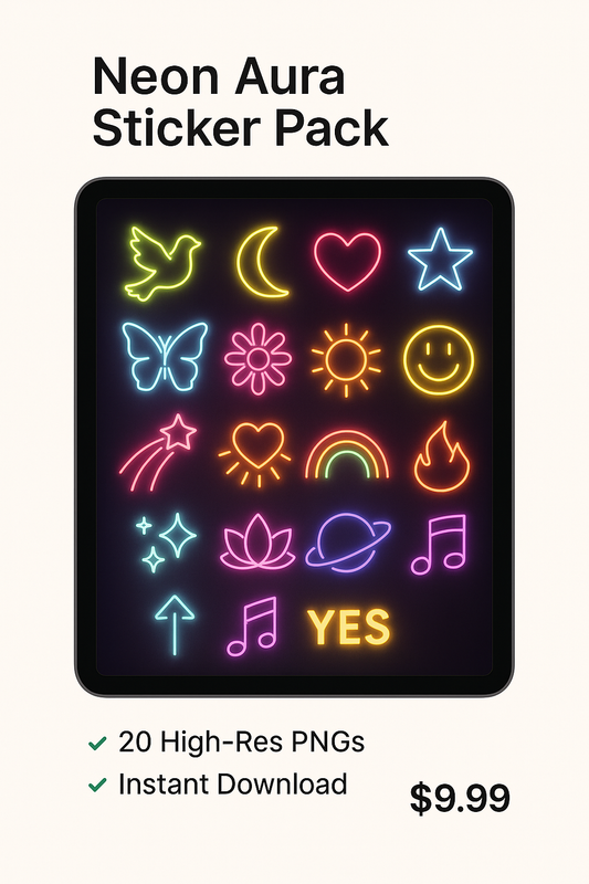 Neon Aura Sticker Pack – 20 High-Res PNGs (Instant Download)